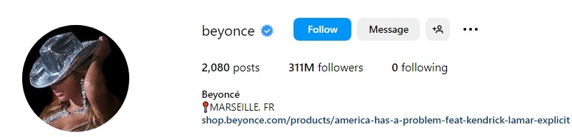 Beyonce Instagram profile