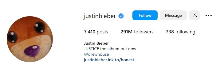 Justin Bieber Instagram profile