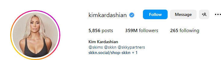 Kim Kardashian Instagram profile